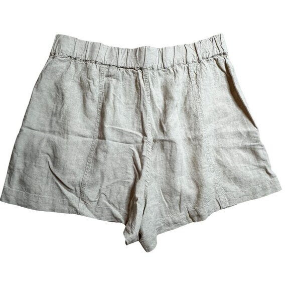 Madewell Womens Pull On Linen-Blend Elastic Waist Shorts Pockets Beige Large NWT - Picture 2 of 8